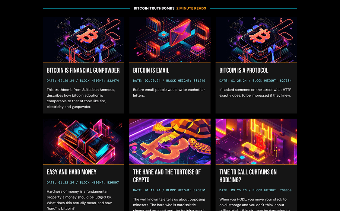 Screenshot of Bitcoin Truthbombs website