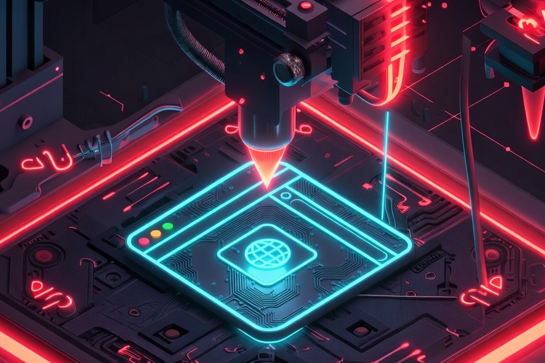 Graphic image of 3D printer etching out a web browser model